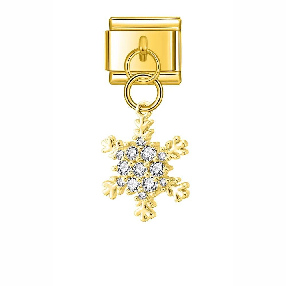 Crystal Snowflake, Key and Safety Pin Dangle Italian Charms - Image 12
