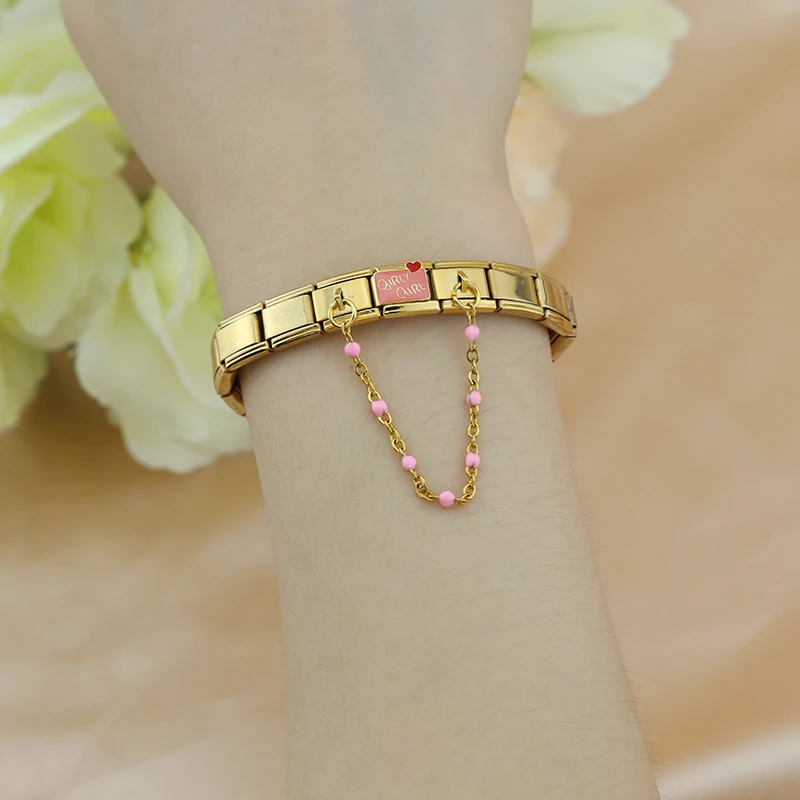 Colour Bead Safety Chain Italian Charms