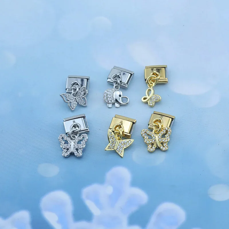 Crystal Butterfly and Elephant Dangle Italian Charms - Image 3