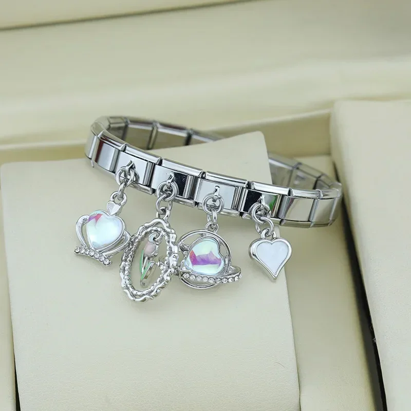 Moonstone Tulip and Heart Dangle Italian Charms - Image 3