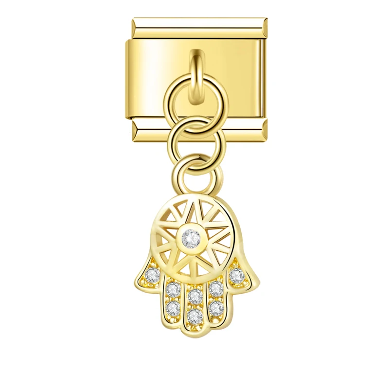 Crystal Crown, Hamsa and Music Note Dangle Italian Charms - Image 5