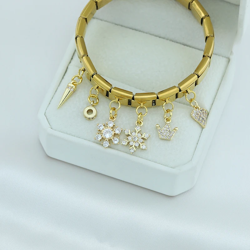 Crystal Crown and Star Gold Dangle Italian Charms - Image 3