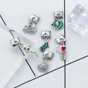 Heart, Feather and Lotus Dangle Italian Charms