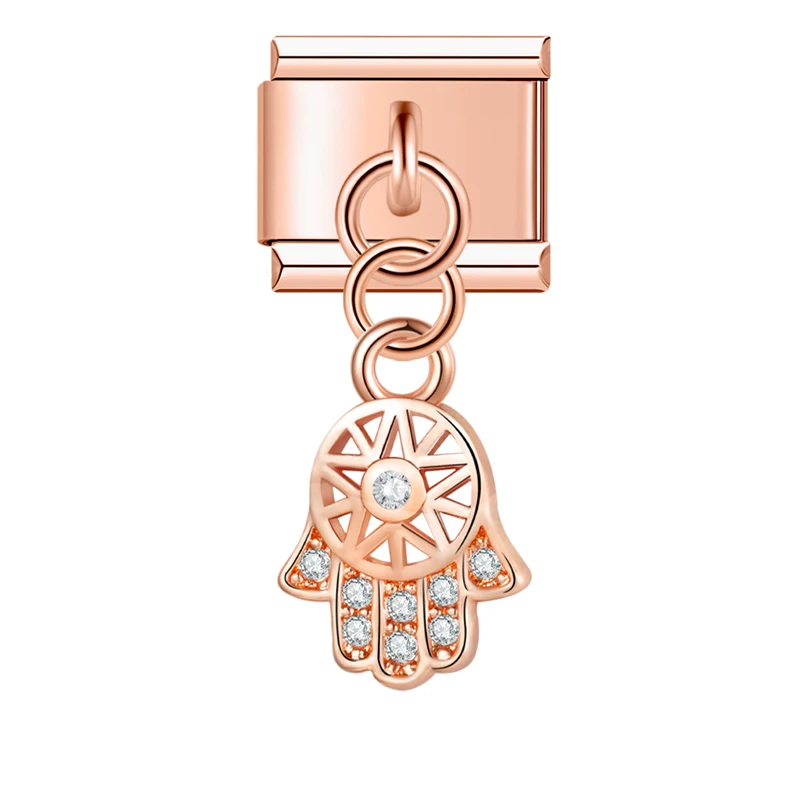 Crystal Crown, Hamsa and Music Note Dangle Italian Charms - Image 6