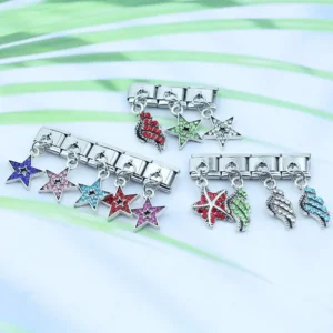 Crystal Cat, Key and Starfish Dangle Italian Charms