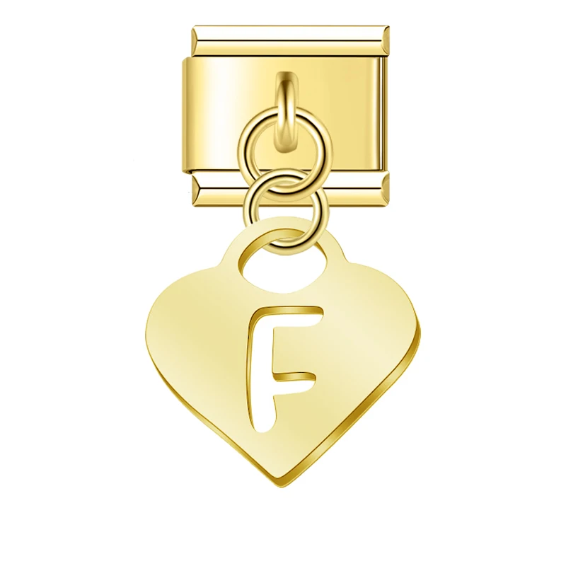 Gold Heart Initial Dangle Italian Charms - Image 23