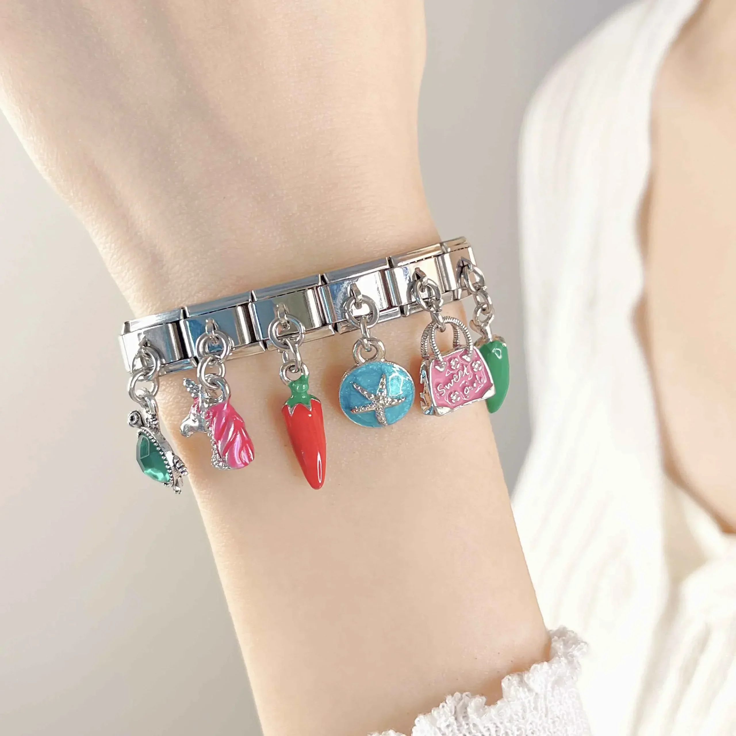 Chilli, Unicorn and Turtle Dangle Italian Charms