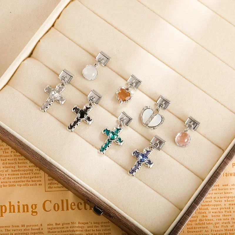 Cross, Pearl and Crystal Dangle Italian Charms