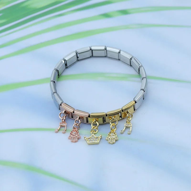 Crystal Crown, Hamsa and Music Note Dangle Italian Charms - Image 3