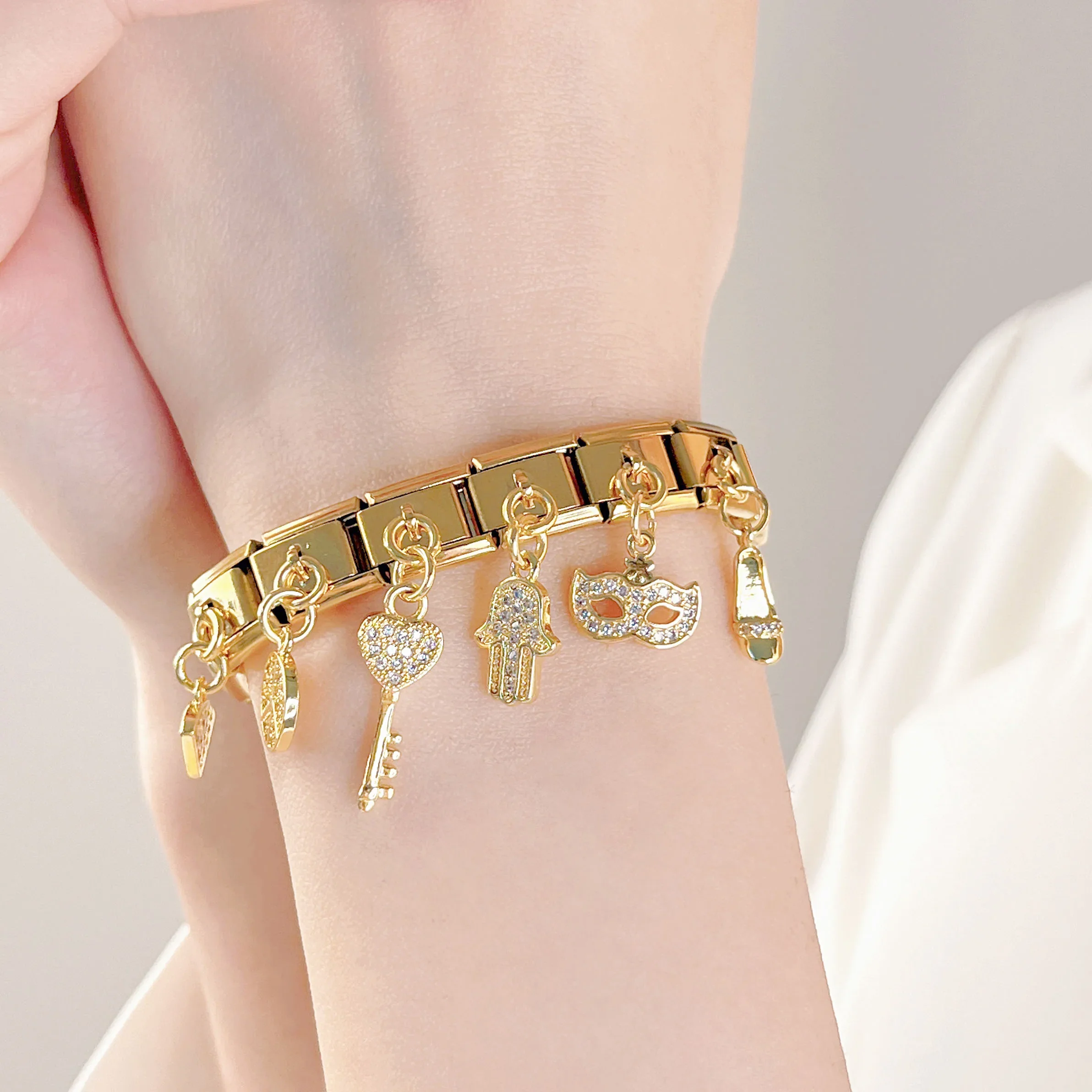 Gold Hamsa, Mask and Heel Dangle Italian Charms - Image 2