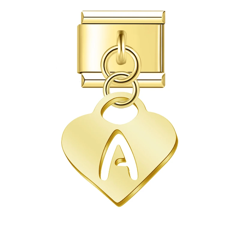 Gold Heart Initial Dangle Italian Charms - Image 28