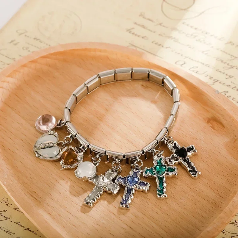 Cross, Pearl and Crystal Dangle Italian Charms - Image 3