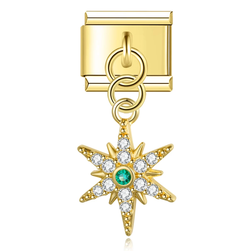 Crystal Crown and Star Gold Dangle Italian Charms - Image 9
