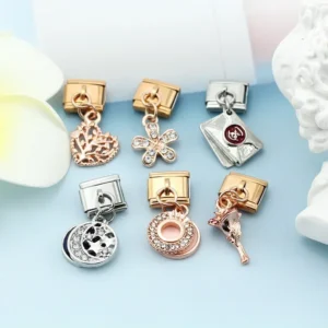 Mom Heart and Crystal Dangle Italian Charms
