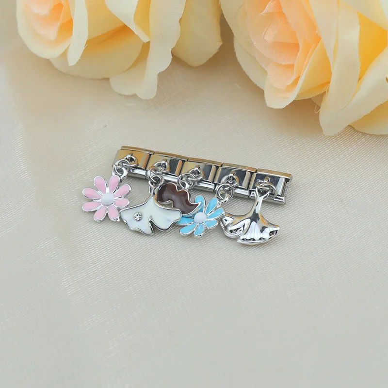 Moustache, Daisy and Ginkgo Dangle Italian Charms - Image 3