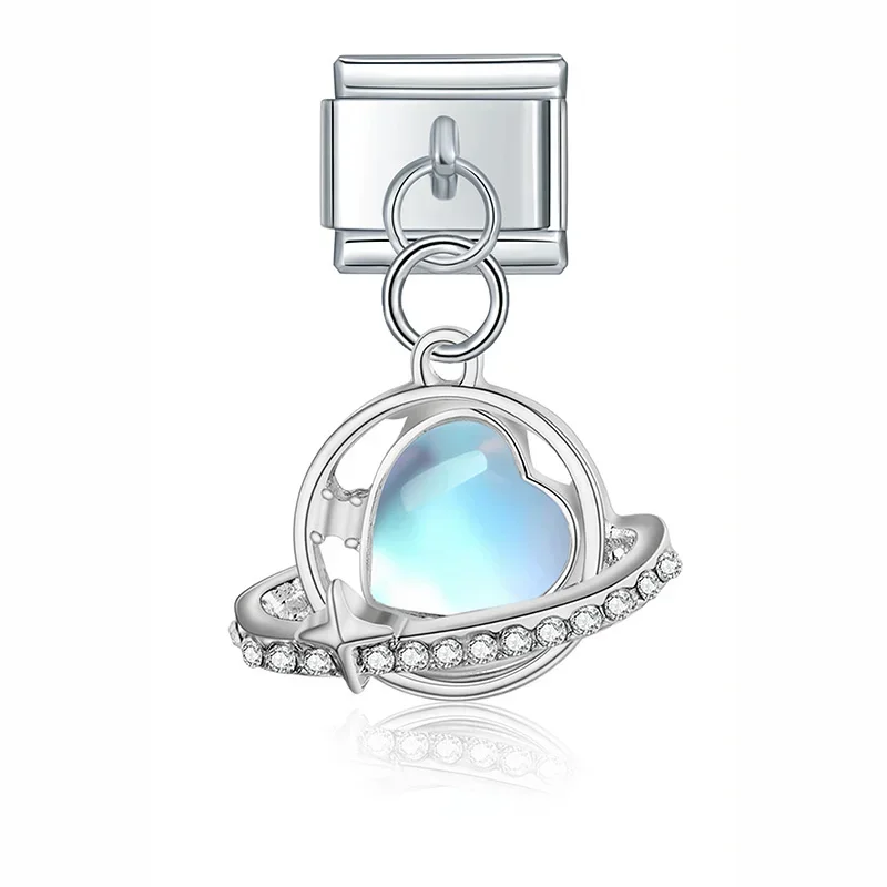 Moonstone Tulip and Heart Dangle Italian Charms - Image 4