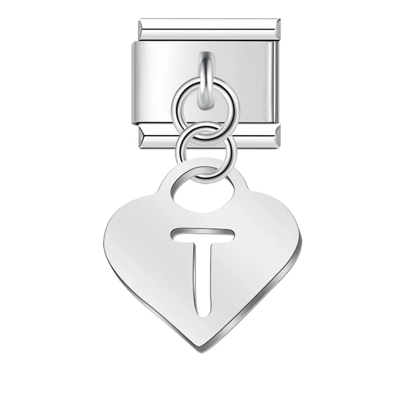 Silver Heart Initial Dangle Italian Charms - Image 11