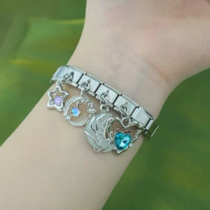 Crystal Heart and Charm Dangle Italian Charms