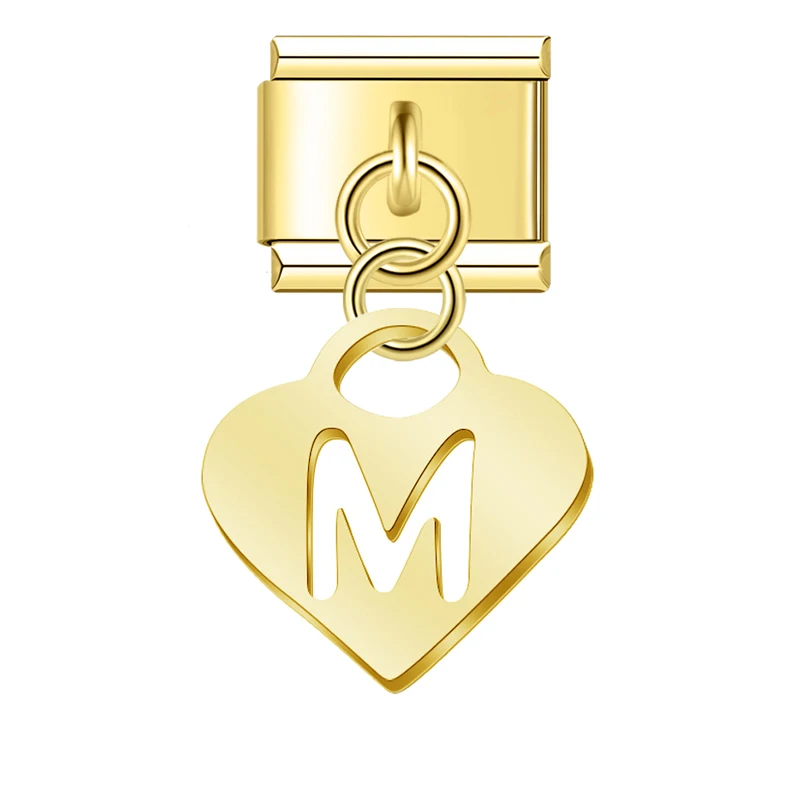 Gold Heart Initial Dangle Italian Charms - Image 14