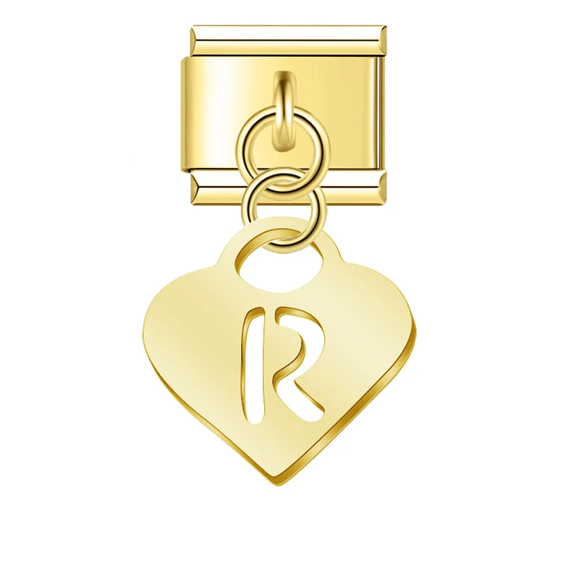 Gold Heart Initial Dangle Italian Charms - Image 19