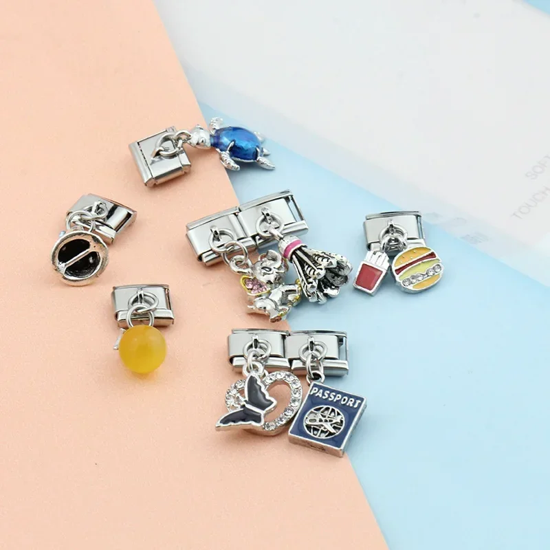 Sun, Bell and Turtle Dangle Italian Charms