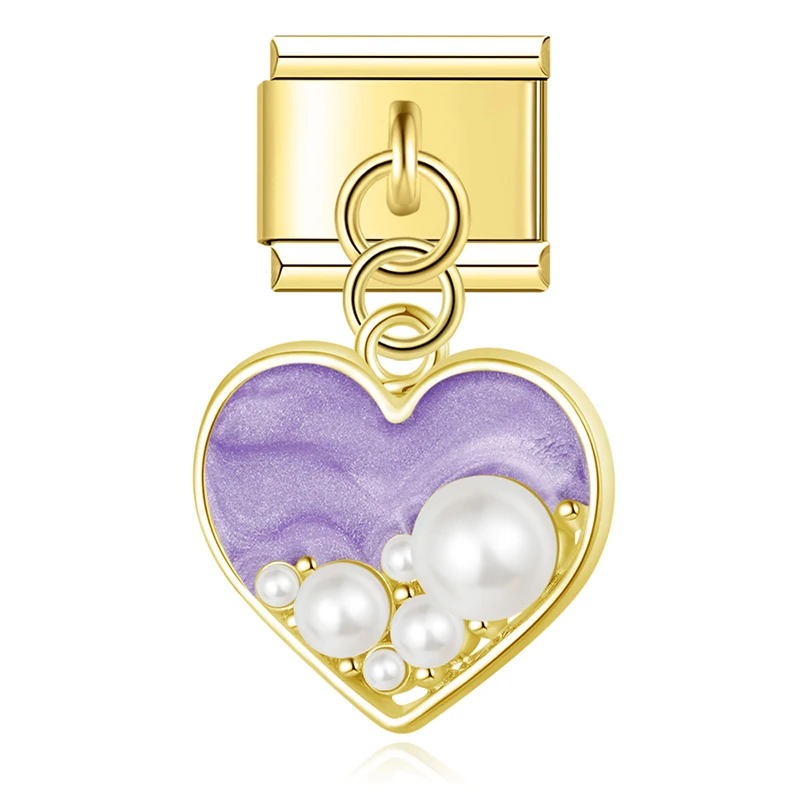 Pearl Heart and Flower Gold Dangle Italian Charms - Image 2