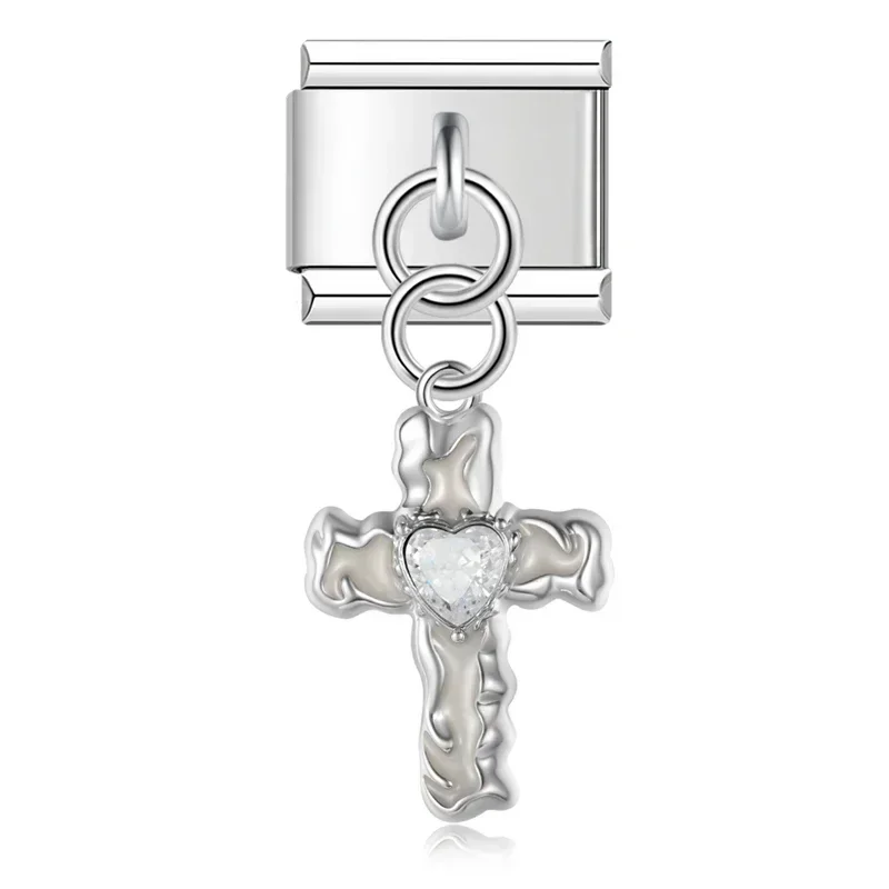 Cross, Pearl and Crystal Dangle Italian Charms - Image 12