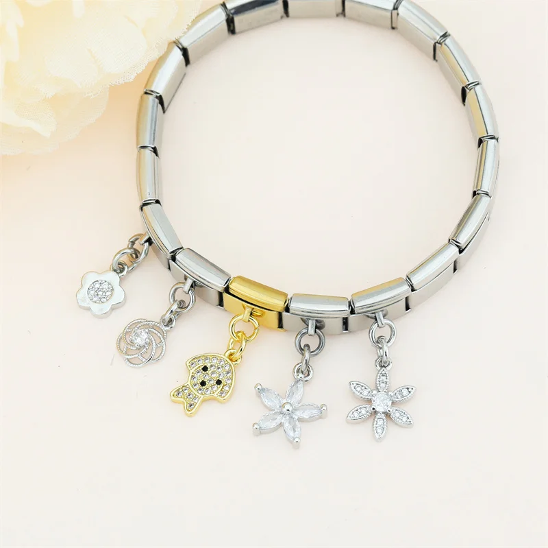 Crystal Flower and Puppy Dangle Italian Charms - Image 3