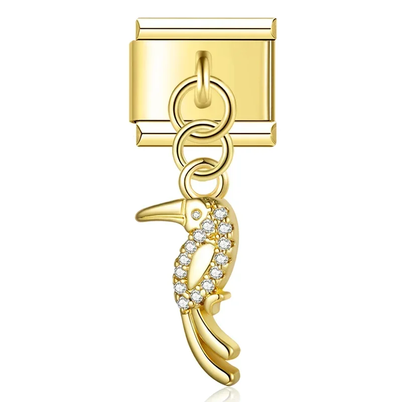 Crystal Bird, Peacock and Snake Dangle Italian Charms - Image 4