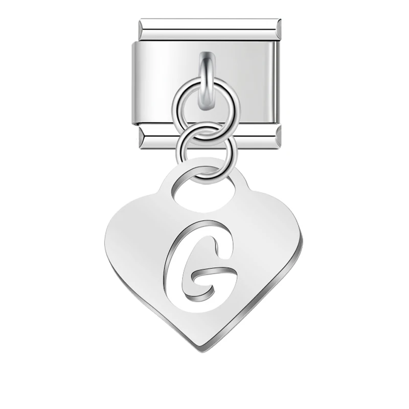Silver Heart Initial Dangle Italian Charms - Image 16