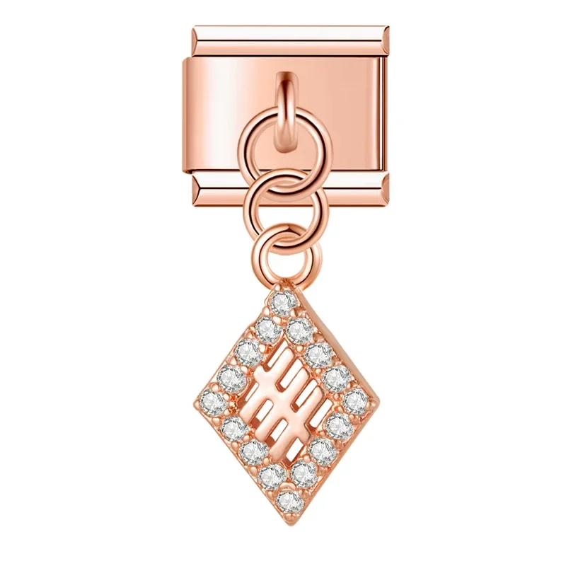 Rose Gold Crystal Symbol Dangle Italian Charms - Image 14