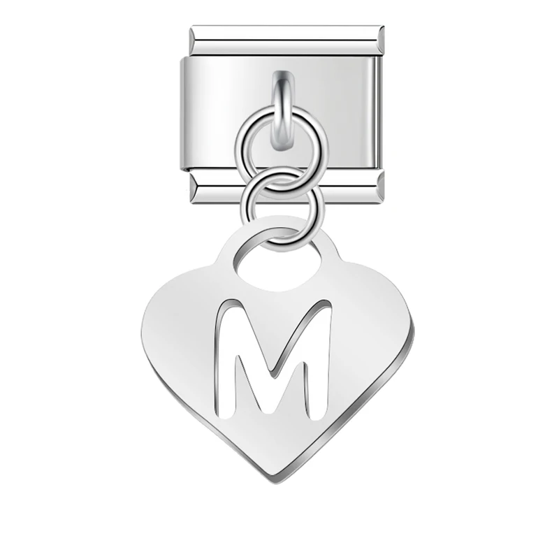 Silver Heart Initial Dangle Italian Charms - Image 22