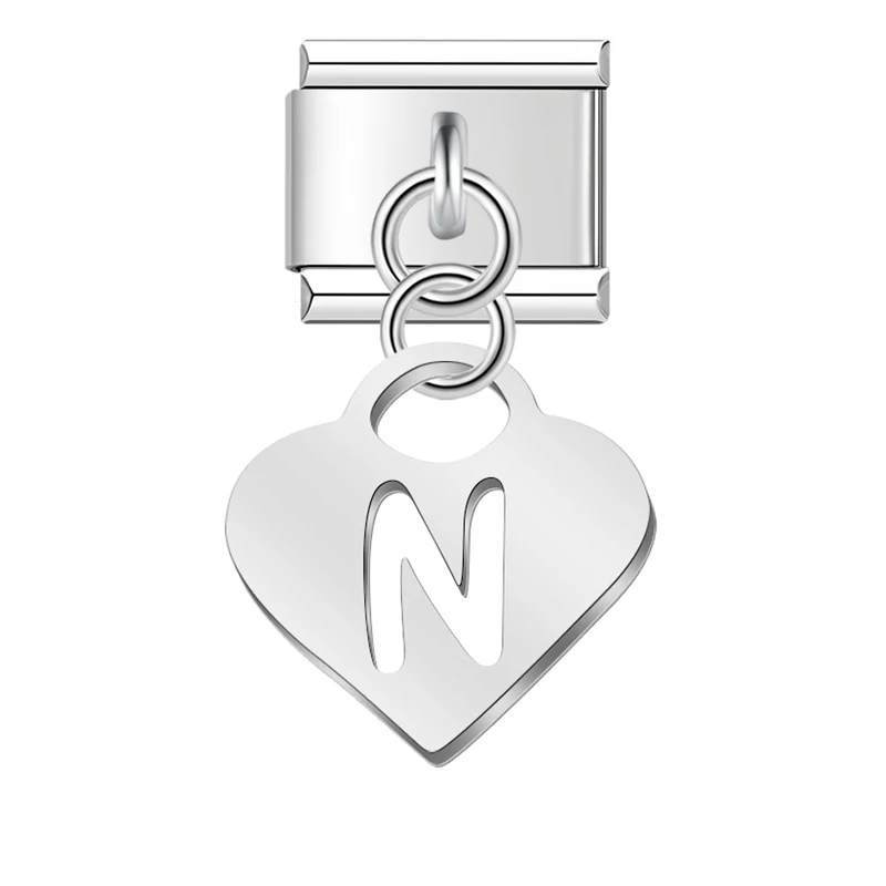 Silver Heart Initial Dangle Italian Charms - Image 23