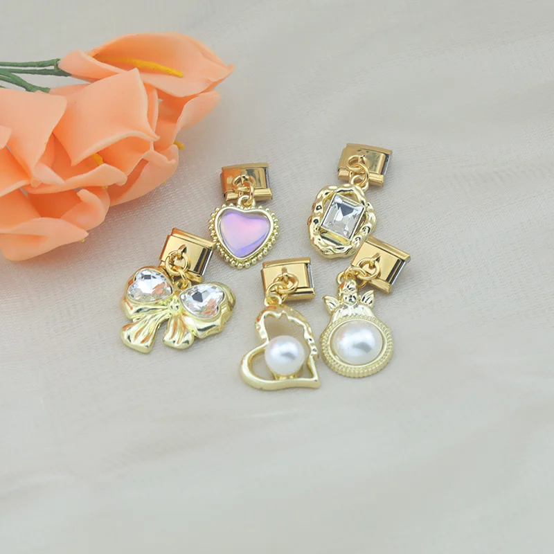 Pearl, Heart and Bow Dangle Italian Charms - Image 3