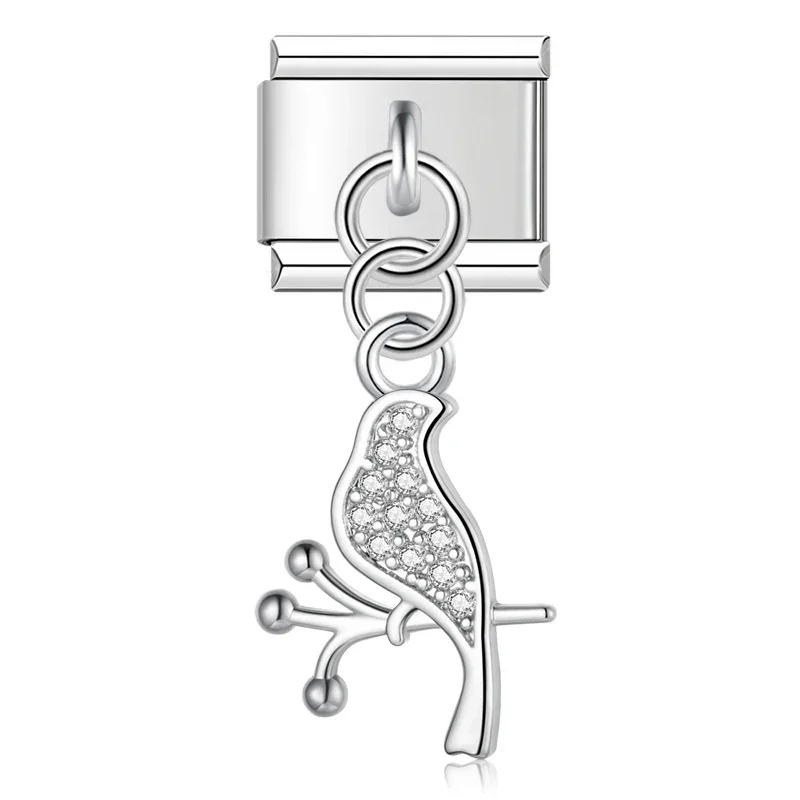 Crystal Bird, Peacock and Snake Dangle Italian Charms - Image 16