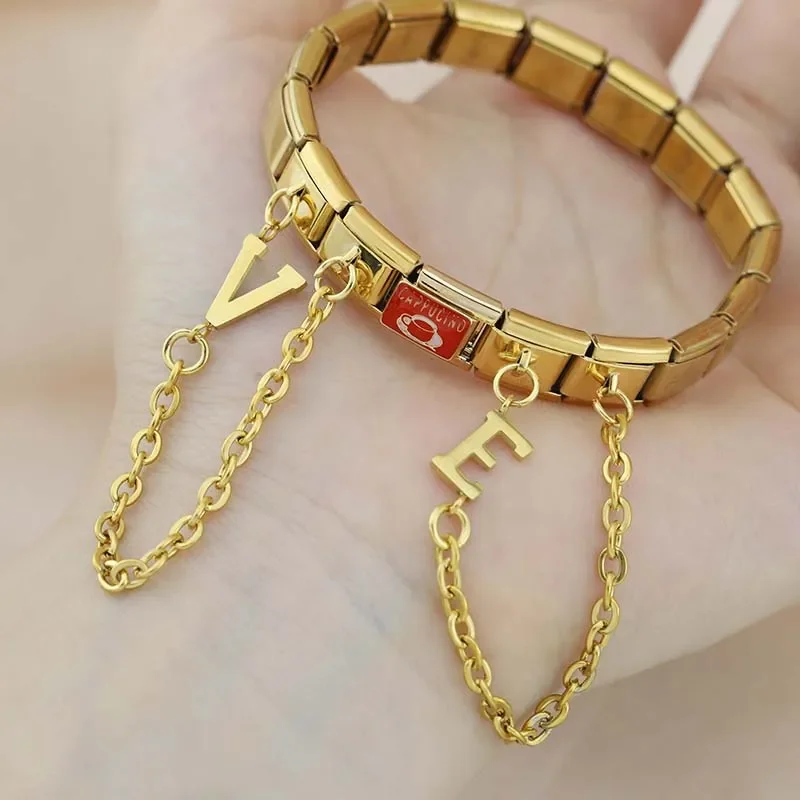 Gold Initial Safety Chain Italian Charms