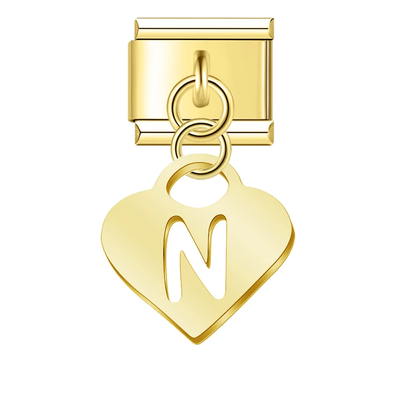 Gold Heart Initial Dangle Italian Charms - Image 15