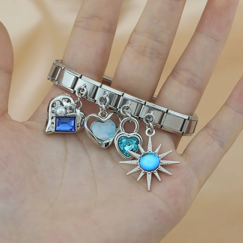 Opal Heart and Sunburst Dangle Italian Charms - Image 2
