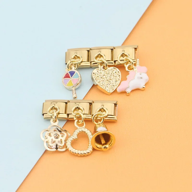 Gold Heart, Unicorn and Bell Dangle Charms - Image 3