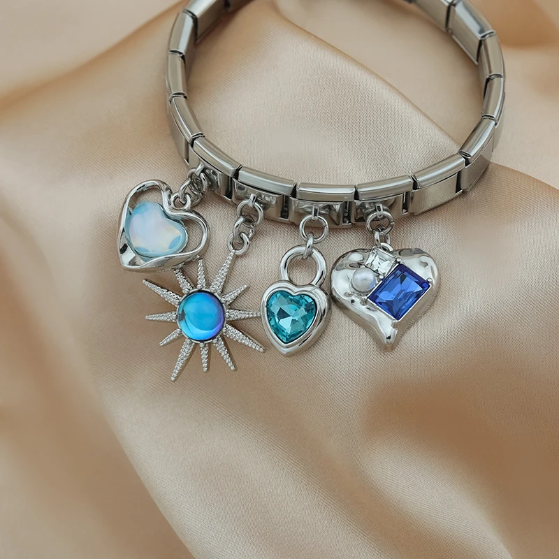Opal Heart and Sunburst Dangle Italian Charms - Image 3