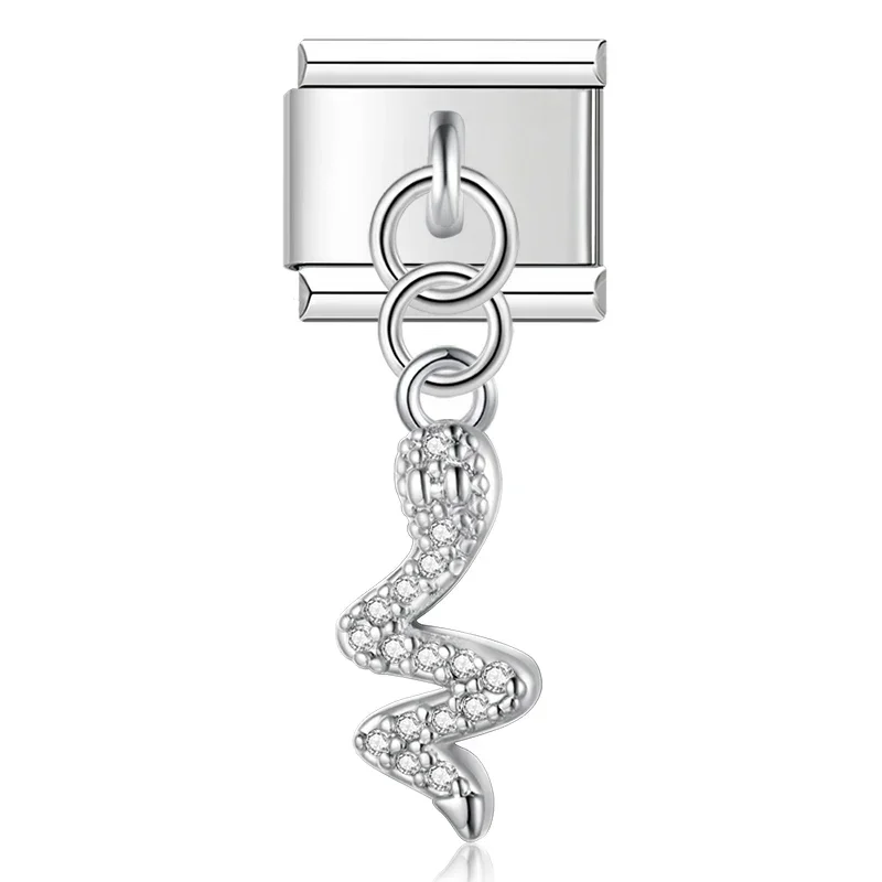 Crystal Bird, Peacock and Snake Dangle Italian Charms - Image 12