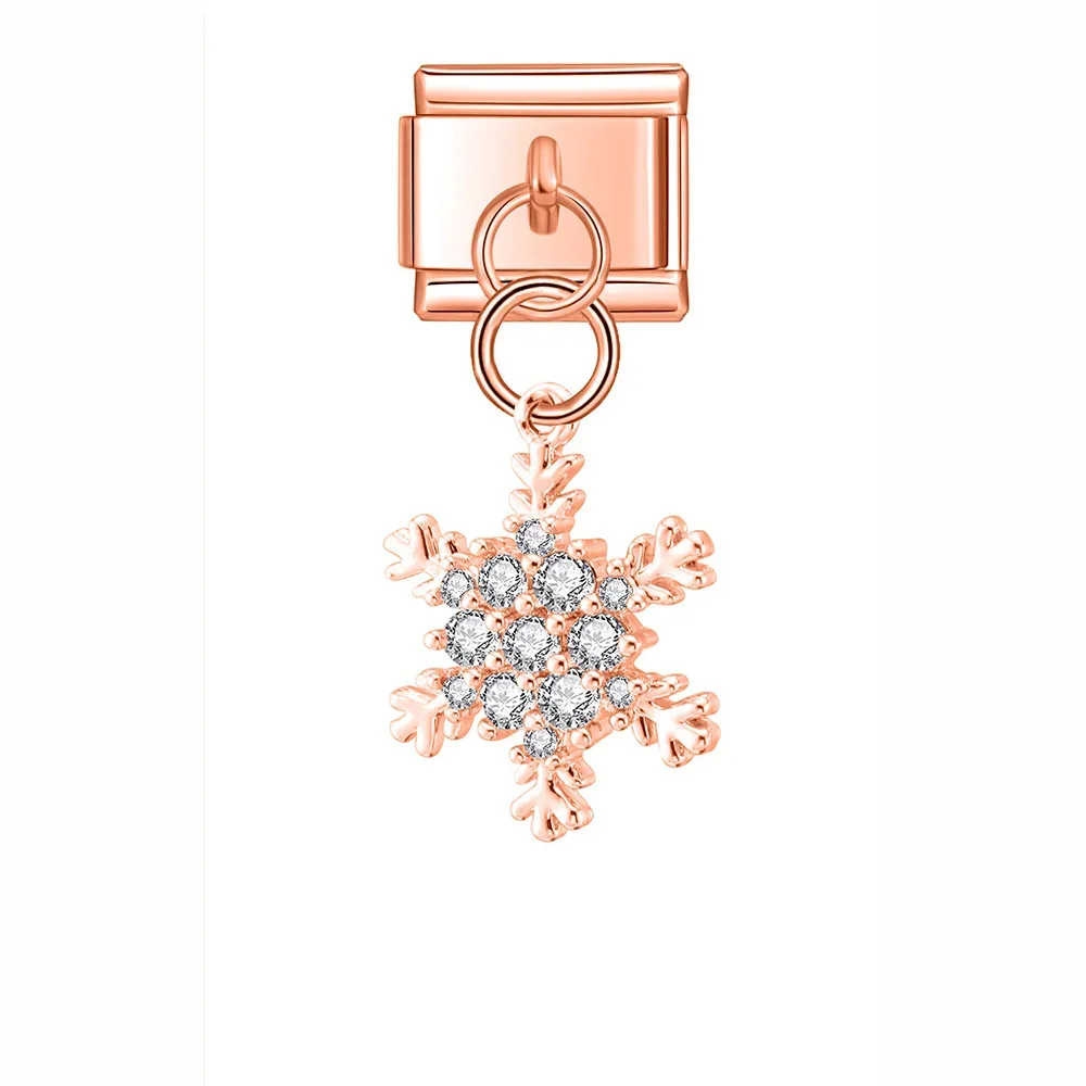 Crystal Snowflake, Key and Safety Pin Dangle Italian Charms - Image 14