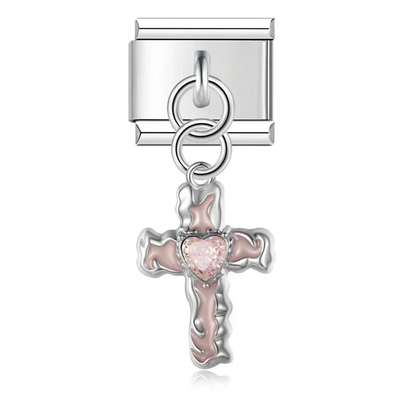 Cross, Pearl and Crystal Dangle Italian Charms - Image 5