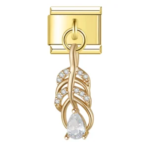 Crystal Flower and Feather Dangle Italian Charms