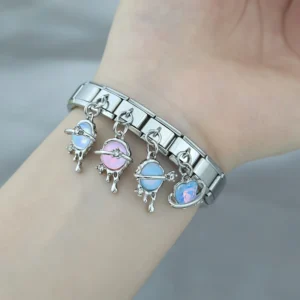 Opal Planet Heart Dangle Italian Charms