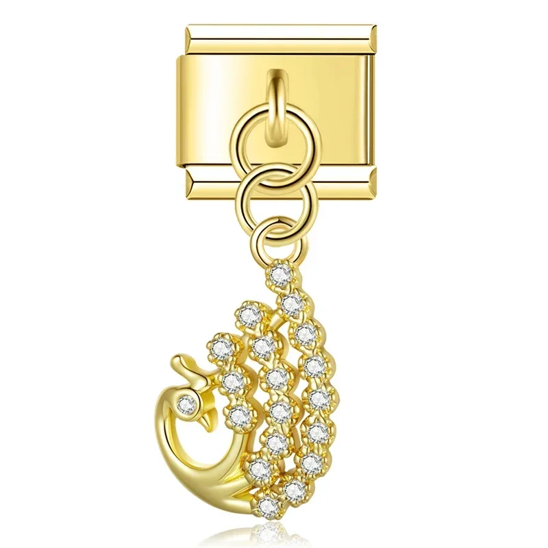 Crystal Bird, Peacock and Snake Dangle Italian Charms - Image 8