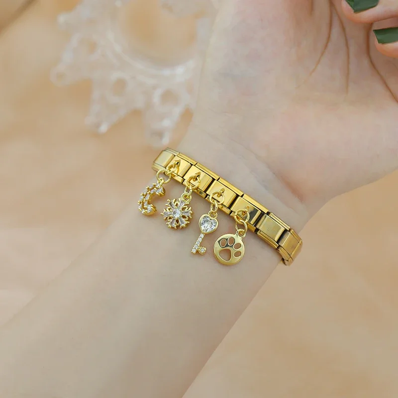 Gold Crystal Dangle Italian Charms