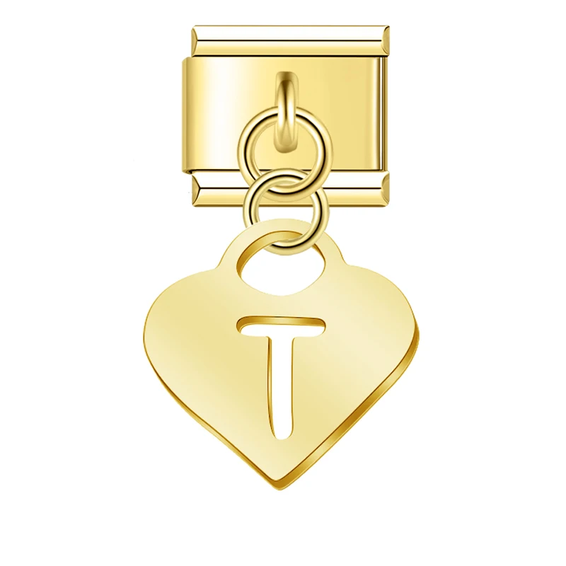 Gold Heart Initial Dangle Italian Charms - Image 5