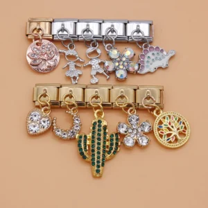 Crystal Tree, Flower and Moon Dangle Italian Charms