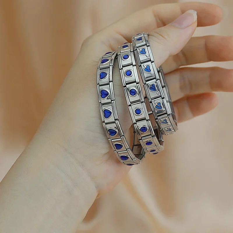 Blue Heart and Star Italian Charm Bracelet - Image 2